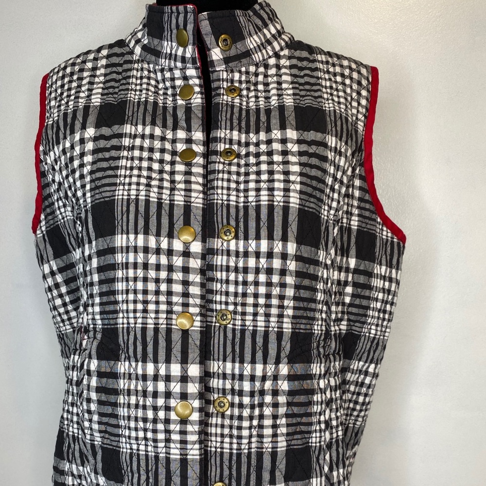 Plaid black and white quilted vest REVERSIBLE red